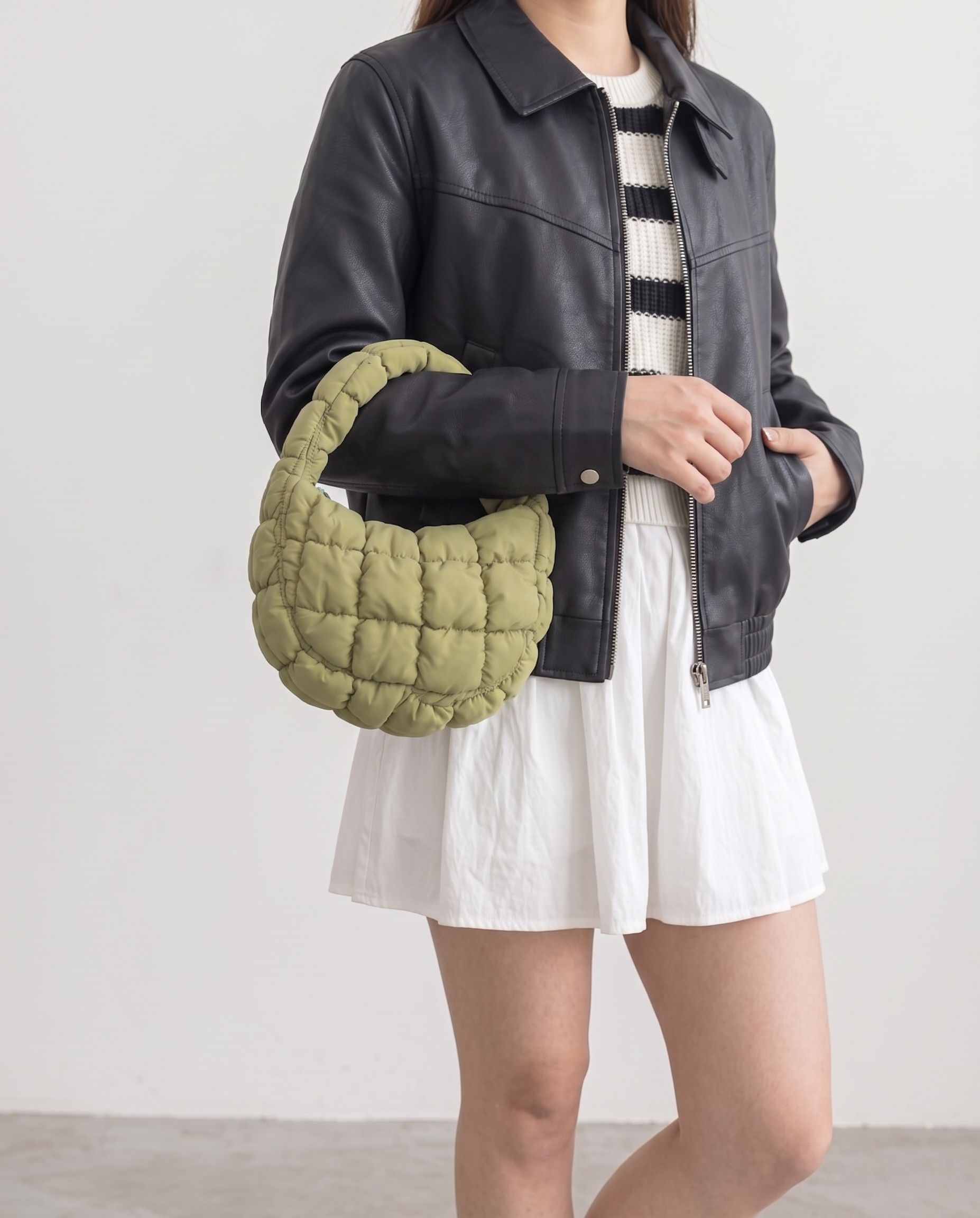 Augusta Quilted Shoulder Bag - Light Green