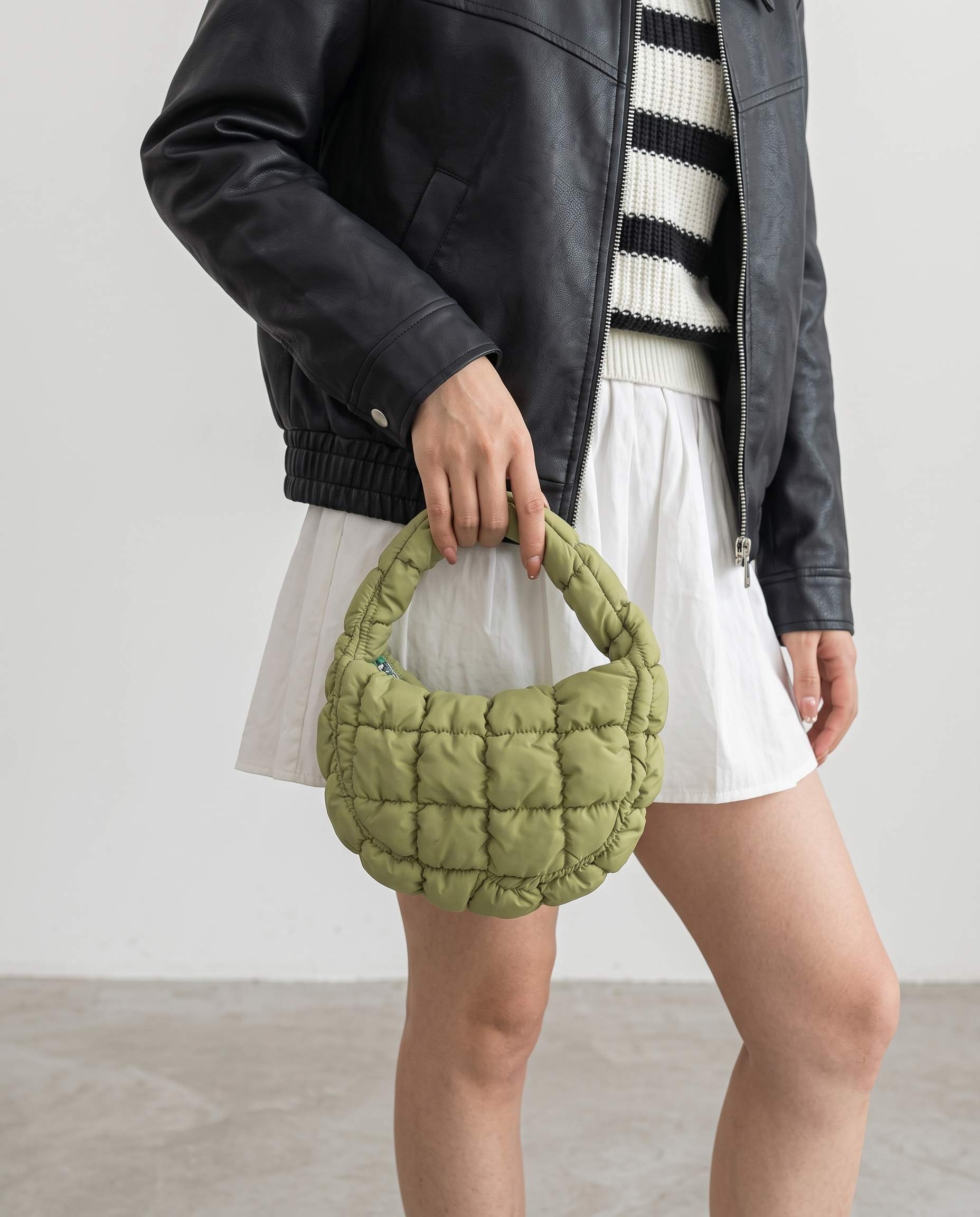 Augusta Quilted Shoulder Bag - Light Green