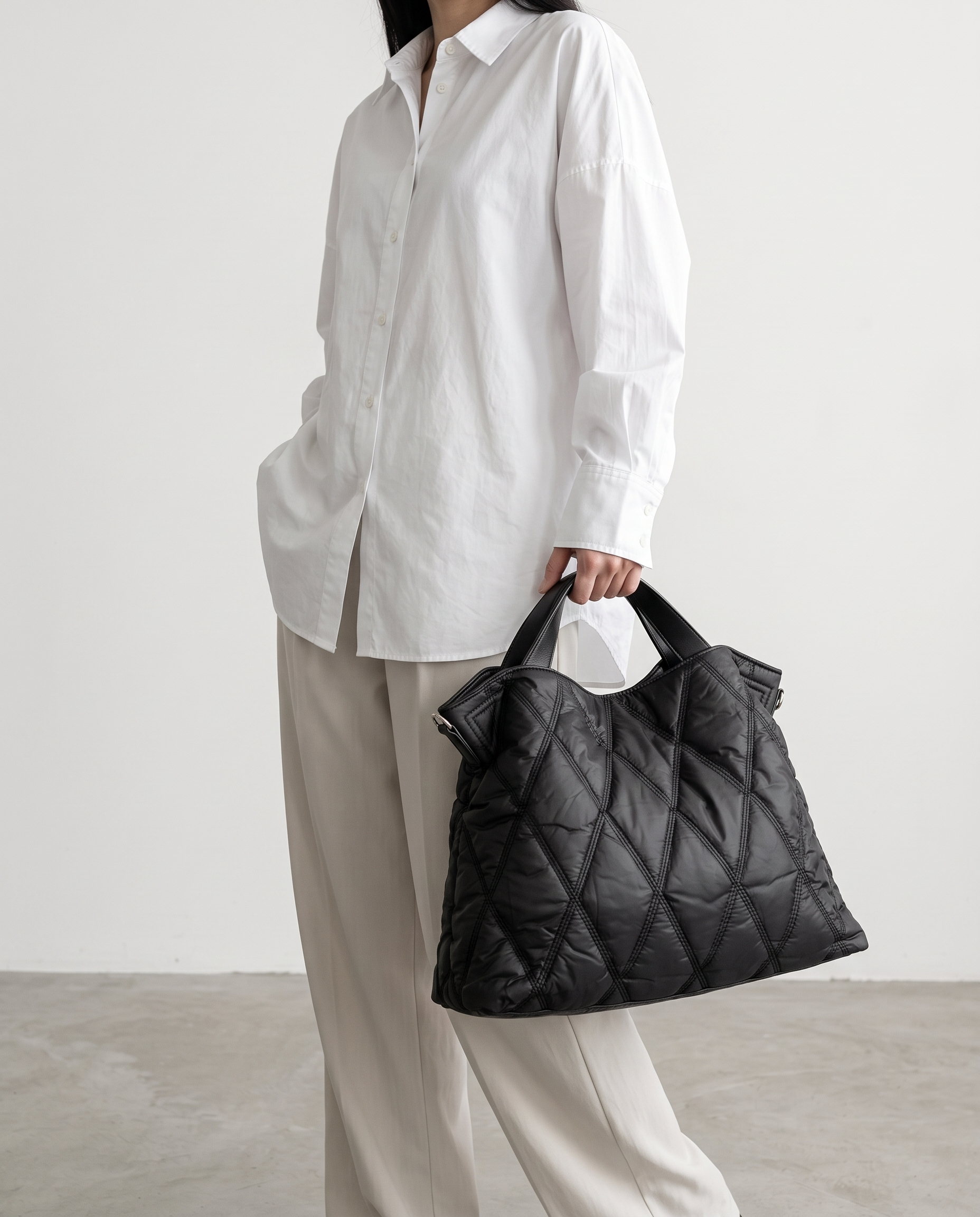 Bethan Large Quilted Tote Shoulder Bag - Black