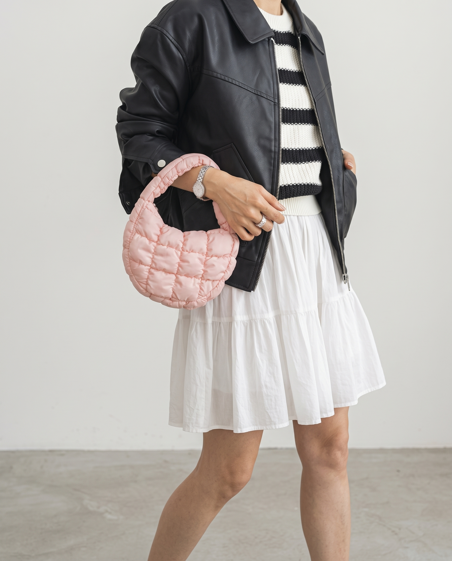 Augusta Quilted Shoulder Bag - Light Pink