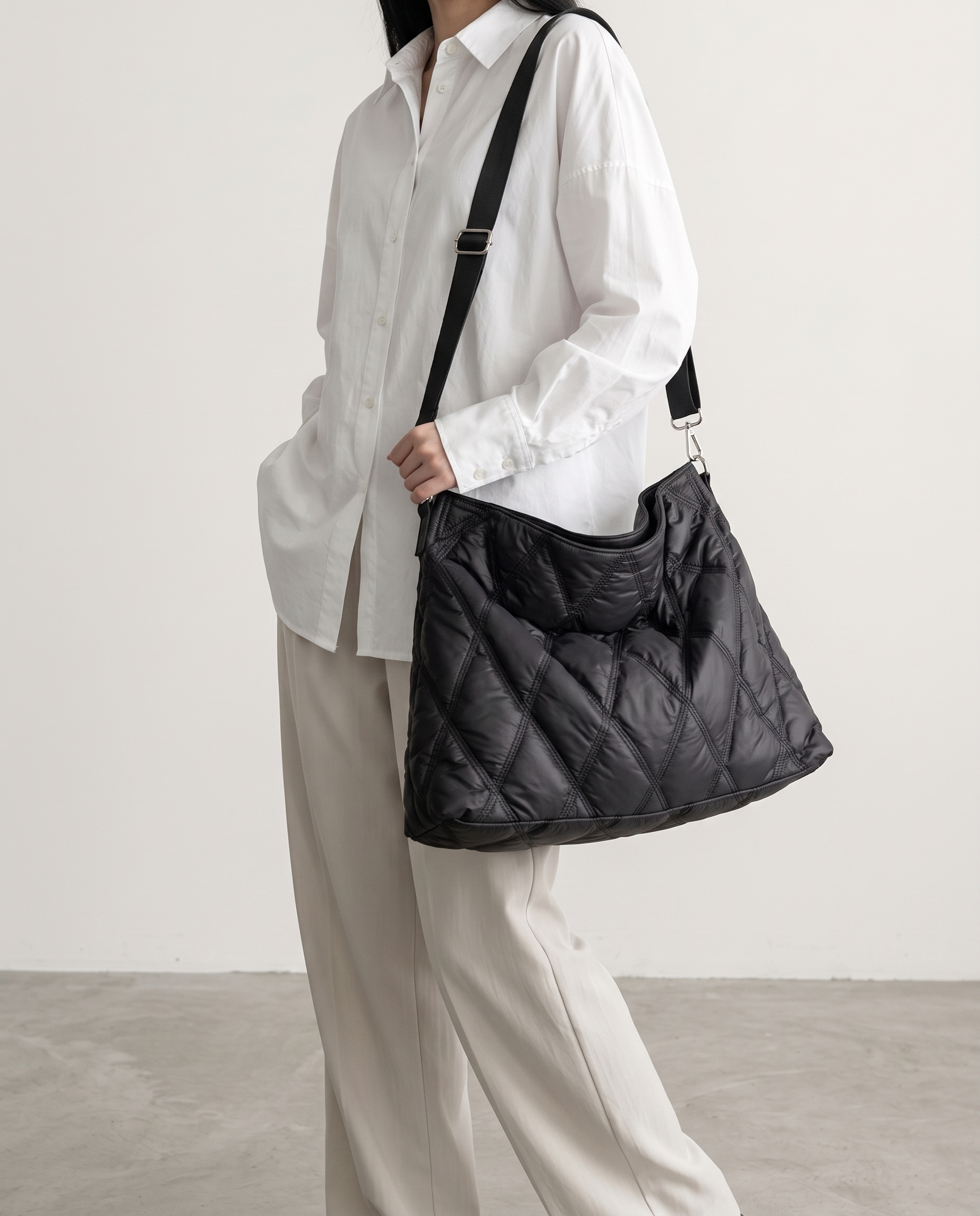 Bethan Large Quilted Tote Shoulder Bag - Black
