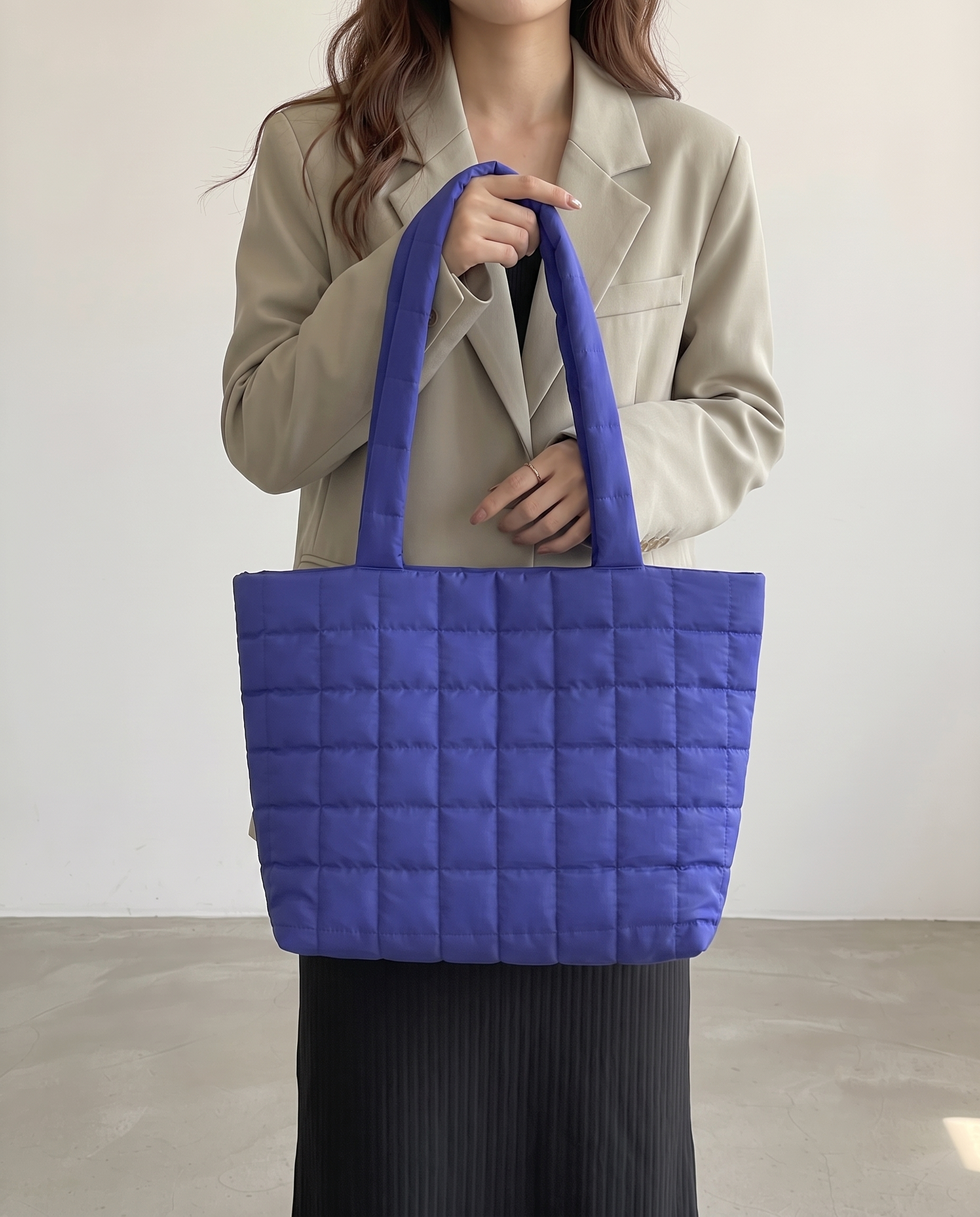 Briony Large Quilted Tote Bag - Blue