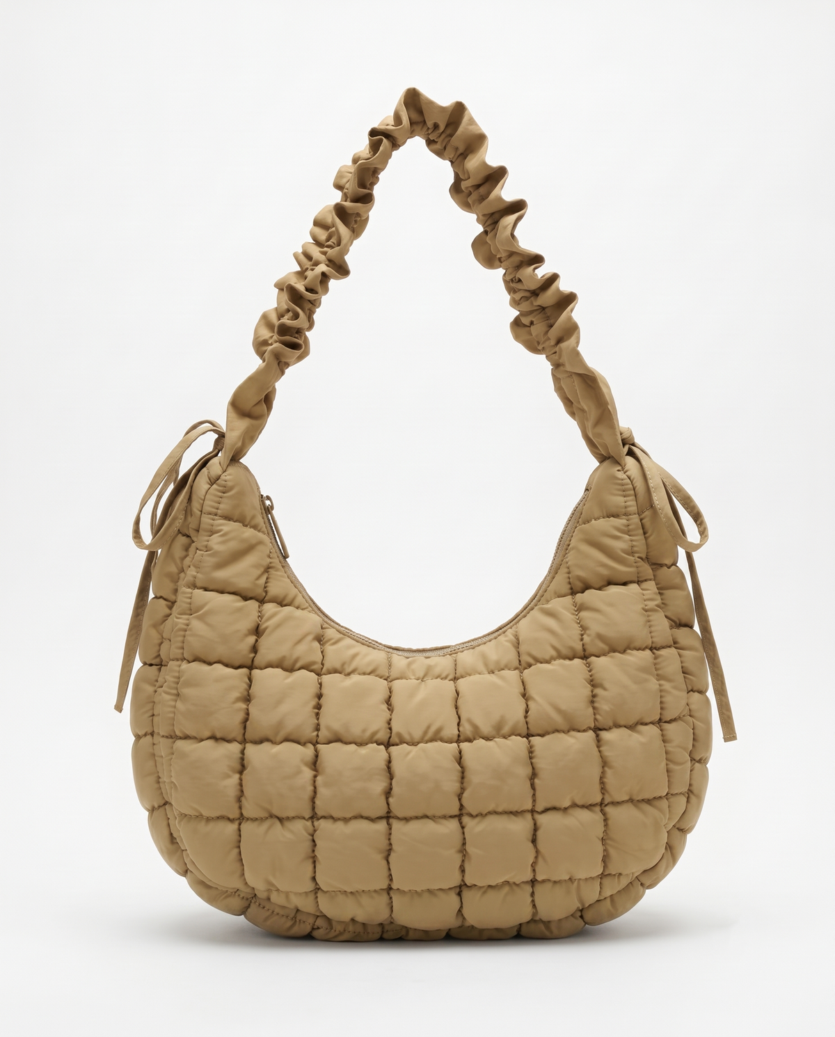 Rosalie Ruffle Quilted Women's Hobo Bag, Polyester Padded Shoulder Bag
