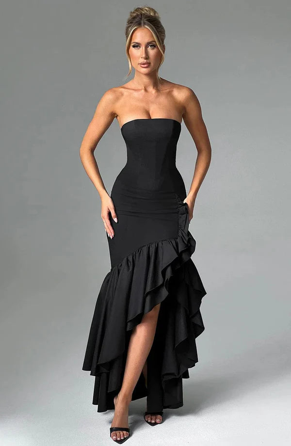 Evarielle Strapless Ruffle Evening Maxi Dress