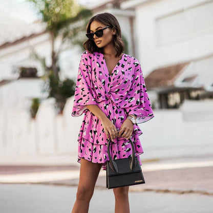 Maerina Floral V Neck Vacation Mini Dress