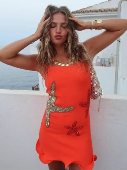 Marina Starfish Embellished Mini Dress