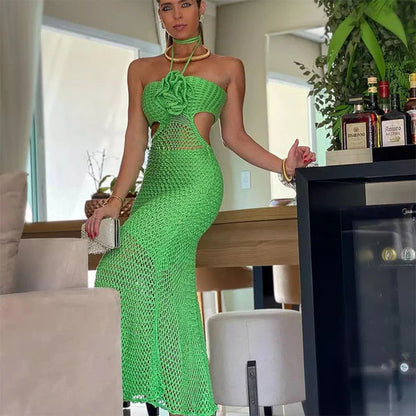 Ciorenna Crochet Strapless Vacation Maxi Dress