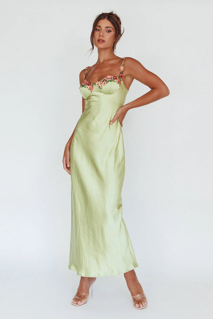 Virelina Floral Satin Wedding Guest Maxi Dress
