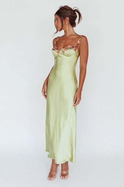 Virelina Floral Satin Wedding Guest Maxi Dress