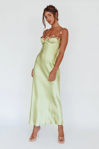 Virelina Floral Satin Wedding Guest Maxi Dress