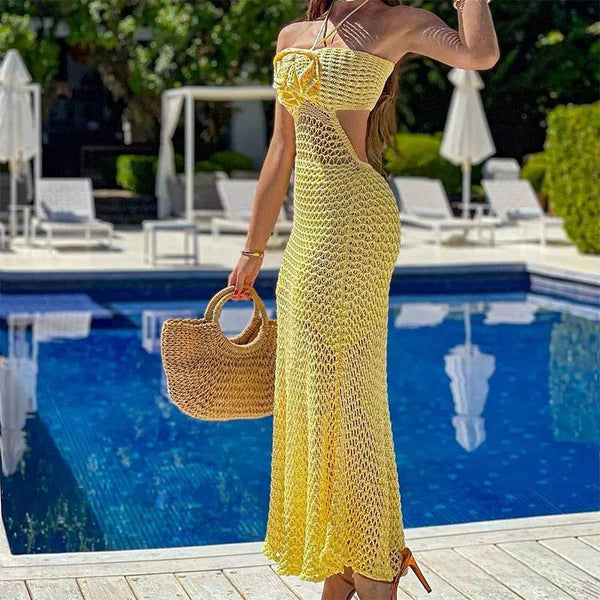 Ciorenna Crochet Strapless Vacation Maxi Dress