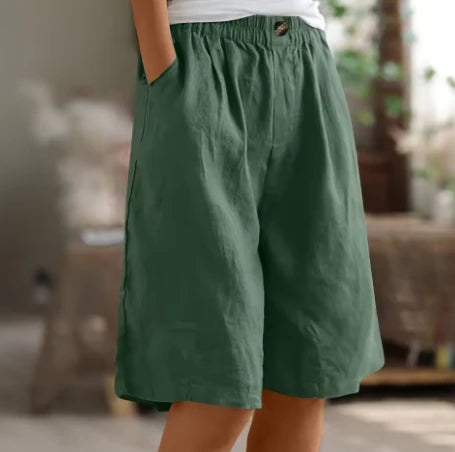 Gemerelle Linen Elastic Waist Casual Shorts