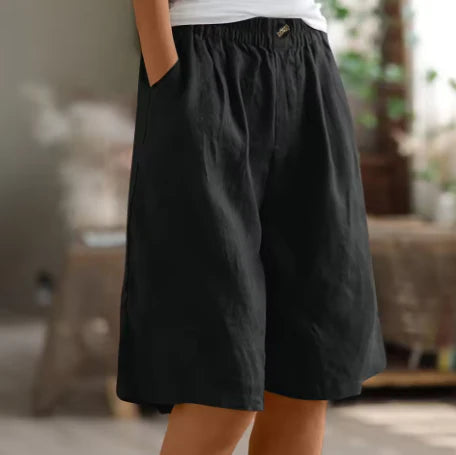 Gemerelle Linen Elastic Waist Casual Shorts