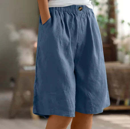 Gemerelle Linen Elastic Waist Casual Shorts