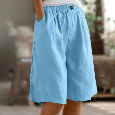 Gemerelle Linen Elastic Waist Casual Shorts