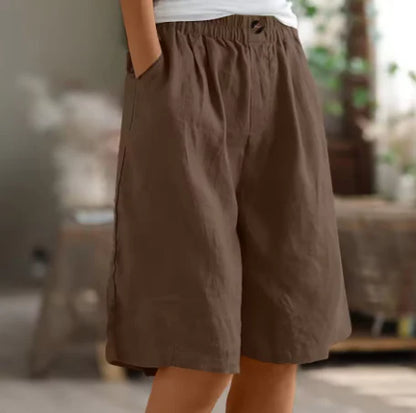 Gemerelle Linen Elastic Waist Casual Shorts