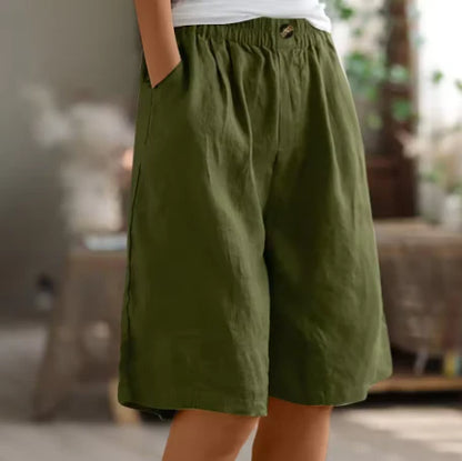 Gemerelle Linen Elastic Waist Casual Shorts