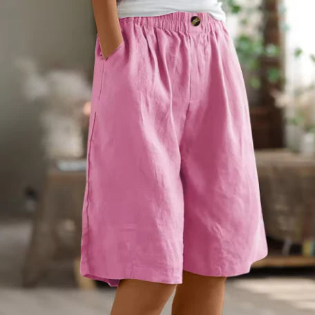 Gemerelle Linen Elastic Waist Casual Shorts