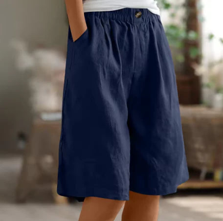 Gemerelle Linen Elastic Waist Casual Shorts