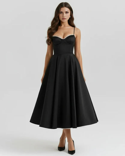 Savelina Satin Fit And Flare Midi Dress