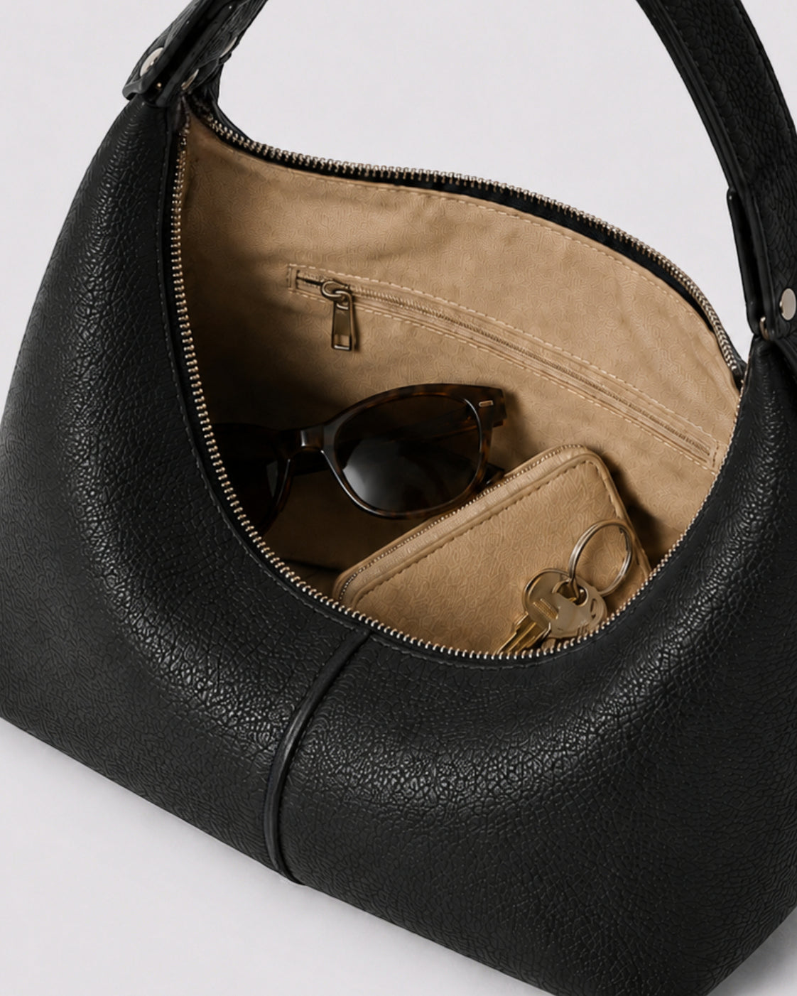 Vintage Pebbled Hobo Shoulder Bag - Black