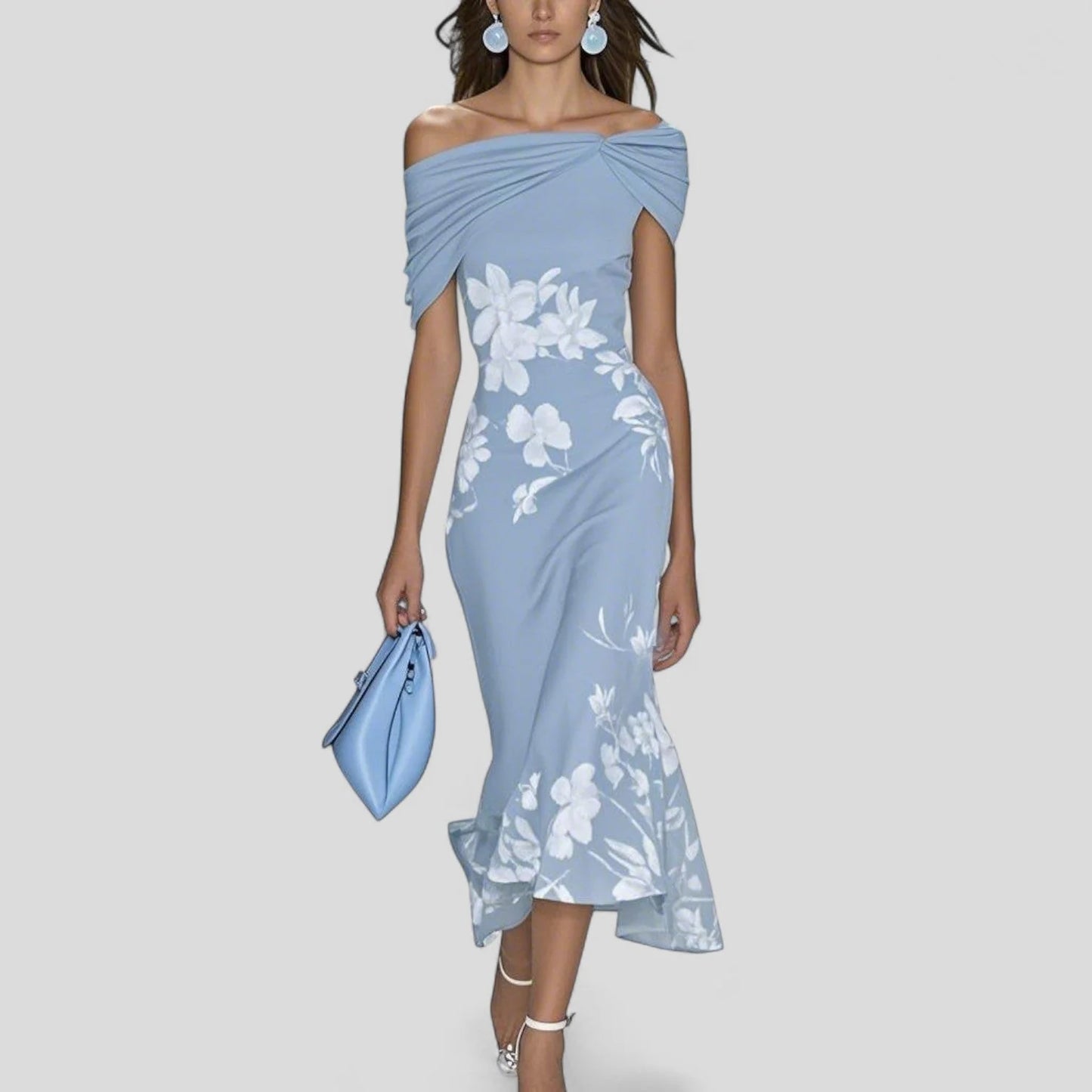 Noravelle Floral Off Shoulder Wedding Guest Midi Dress