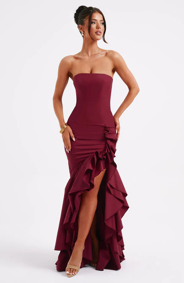 Evarielle Strapless Ruffle Evening Maxi Dress