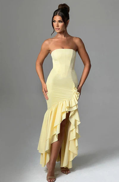 Evarielle Strapless Ruffle Evening Maxi Dress