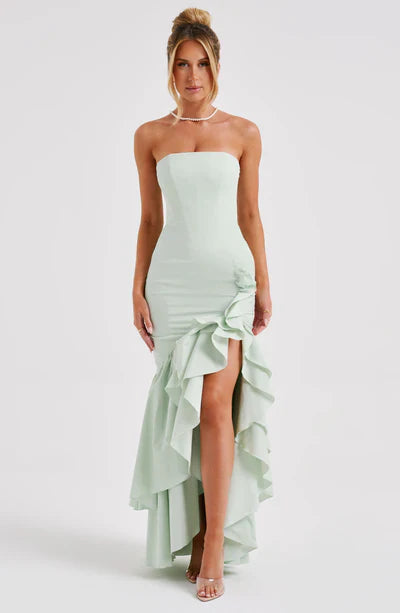 Evarielle Strapless Ruffle Evening Maxi Dress