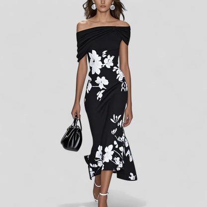 Noravelle Floral Off Shoulder Wedding Guest Midi Dress