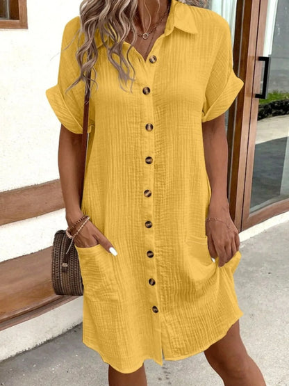 Serenelle Cotton Button Front Shirt Mini Dress