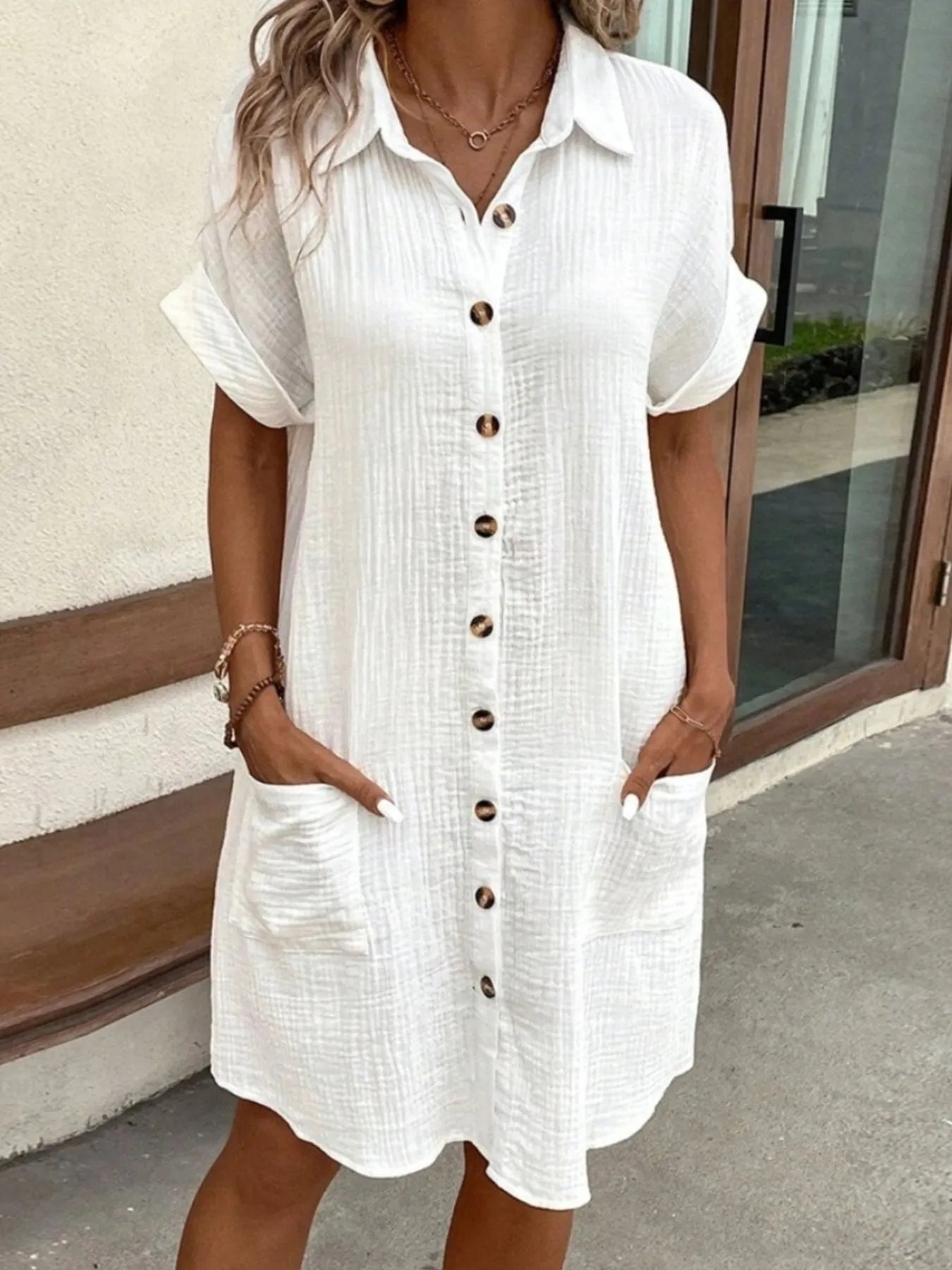 Serenelle Cotton Button Front Shirt Mini Dress
