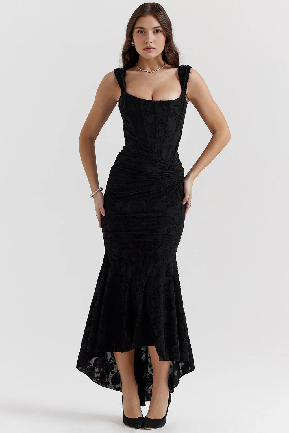 Oriannele Jacquard Corset Evening Midi Dress