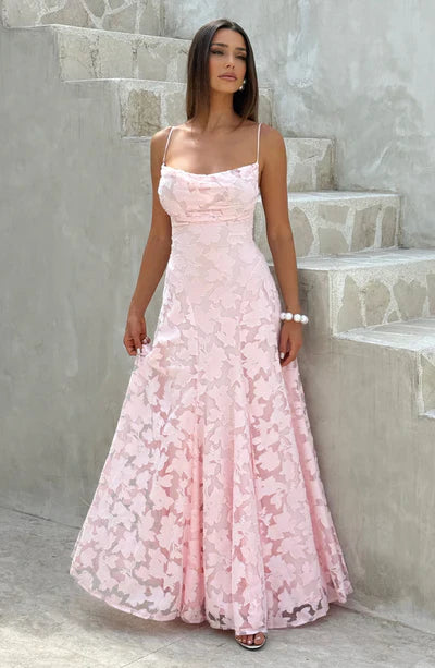 Delavie Open Back Lace Wedding Guest Maxi Dress