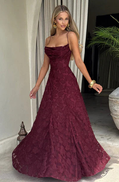 Delavie Open Back Lace Wedding Guest Maxi Dress