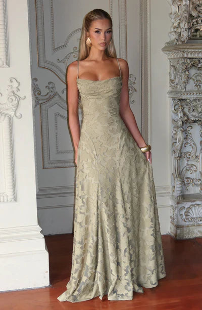 Delavie Open Back Lace Wedding Guest Maxi Dress