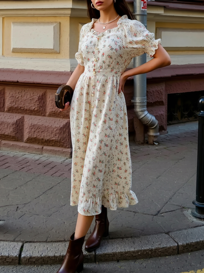 Thea Off Shoulder Floral Cotton Summer Midi Dress