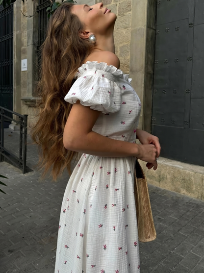 Thea Off Shoulder Floral Cotton Summer Midi Dress