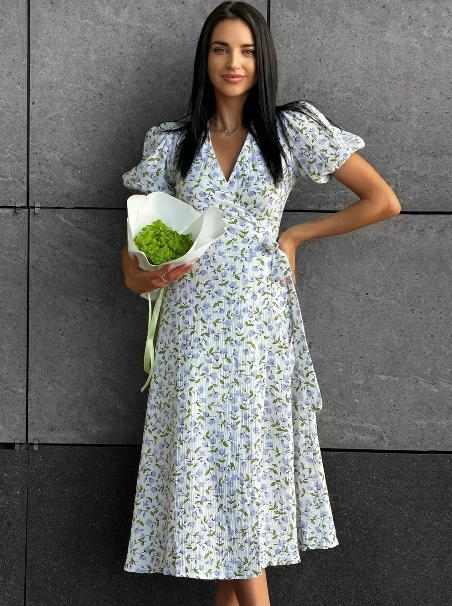 Clara Floral Puff Sleeve Cotton Summer Midi Dress