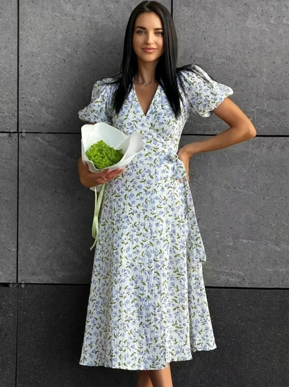 Clara Floral Puff Sleeve Cotton Summer Midi Dress
