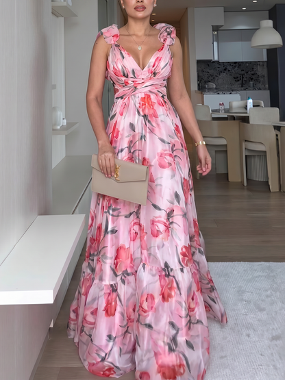 Zaria Floral Ruffle Chiffon Maxi Dress