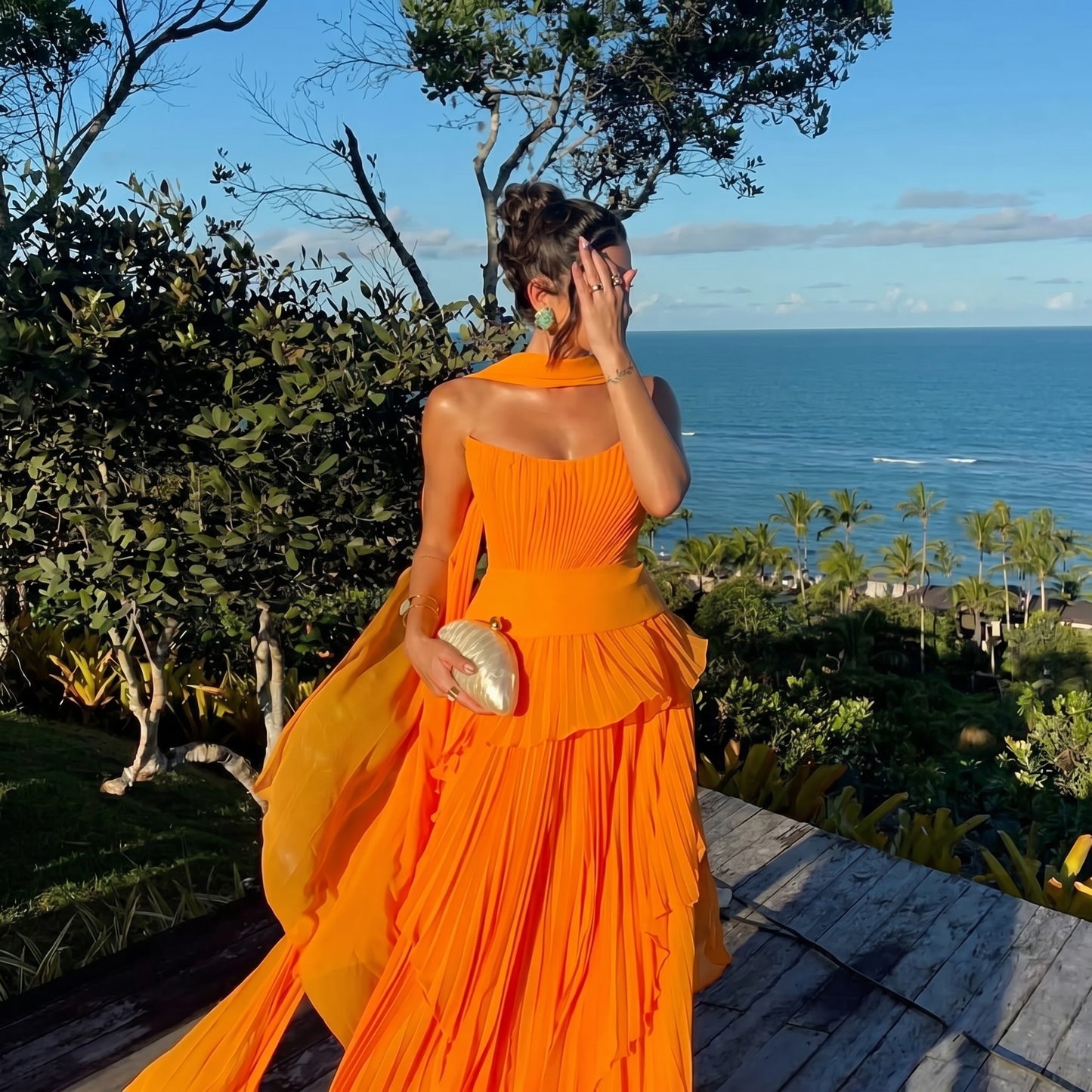 Valencia Strapless Pleated Chiffon Maxi Dress