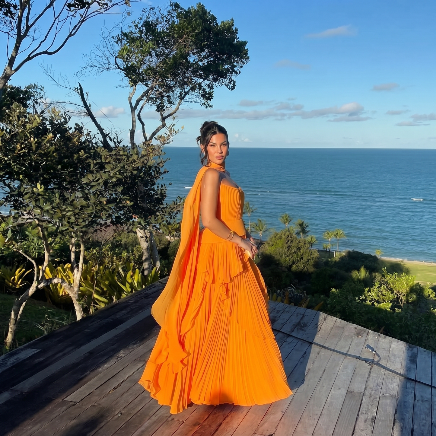 Valencia Strapless Pleated Chiffon Maxi Dress