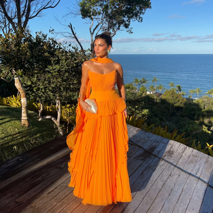 Valencia Strapless Pleated Chiffon Maxi Dress