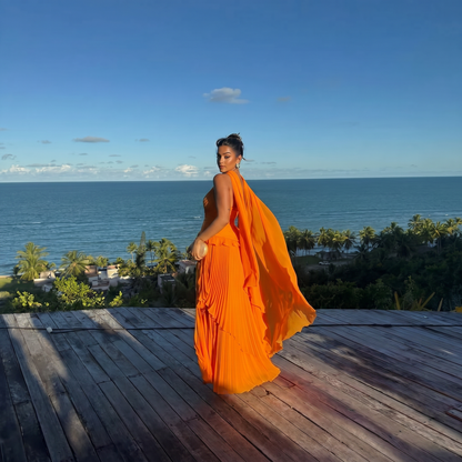 Valencia Strapless Pleated Chiffon Maxi Dress