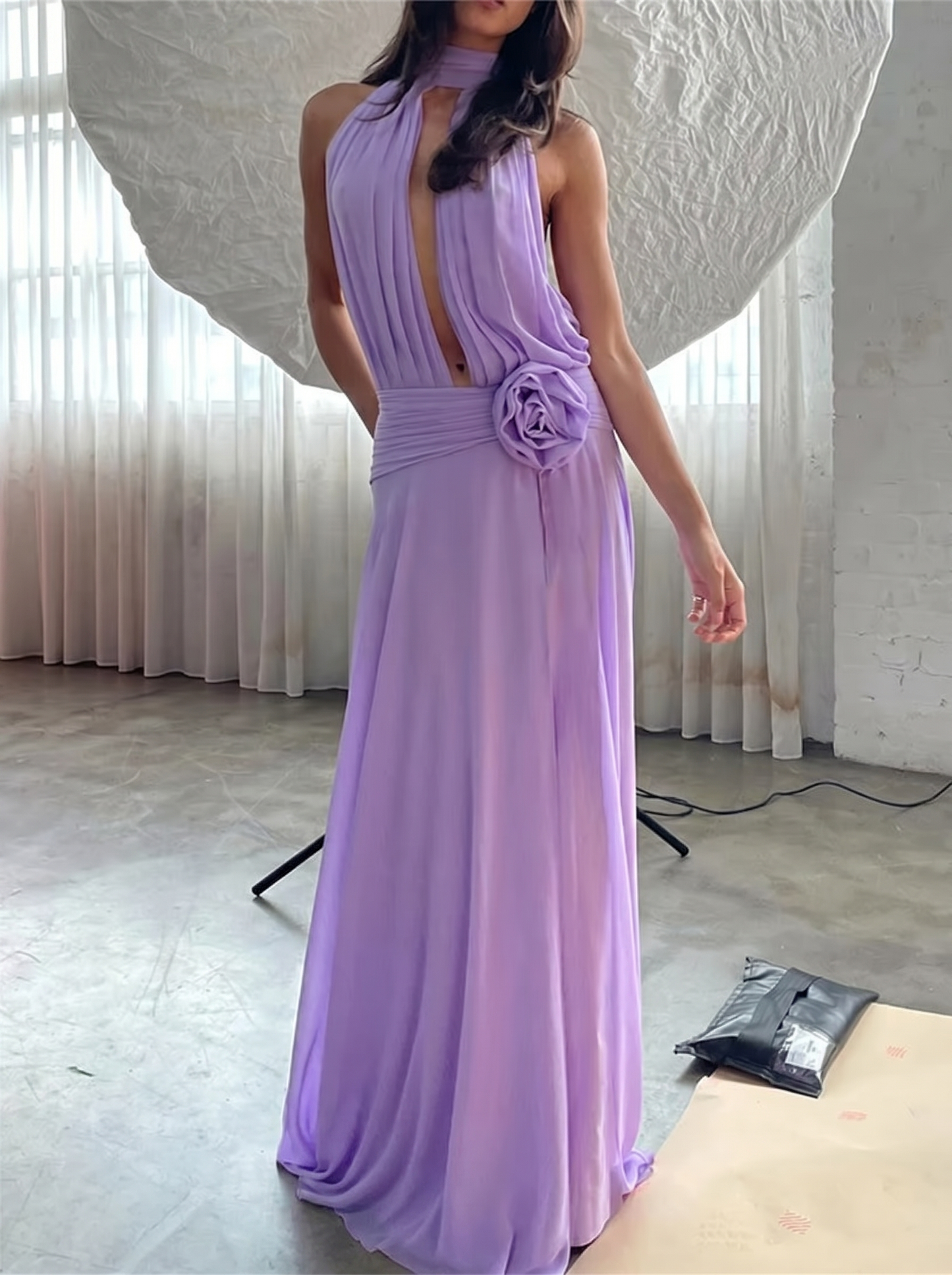Liliana Halter Drape Wedding Guest Maxi Dress