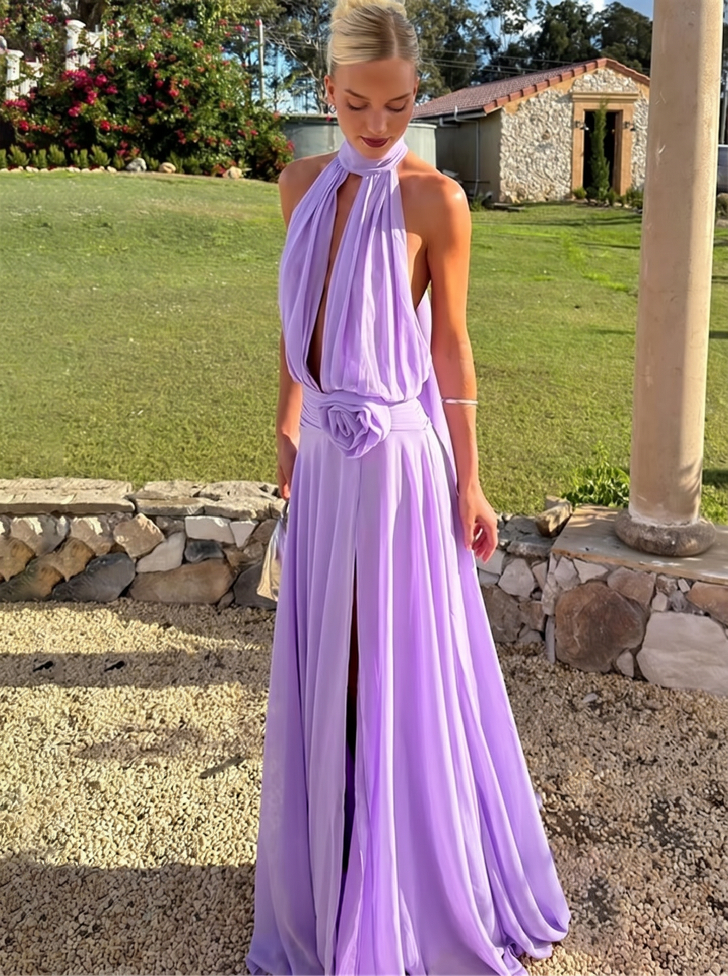 Liliana Halter Drape Wedding Guest Maxi Dress