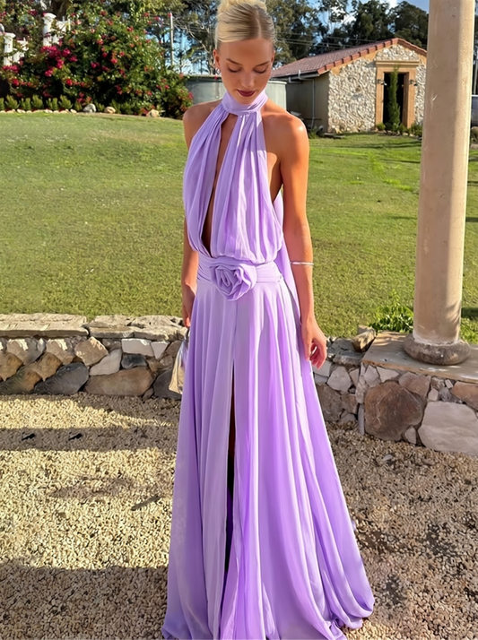 Liliana Halter Drape Wedding Guest Maxi Dress