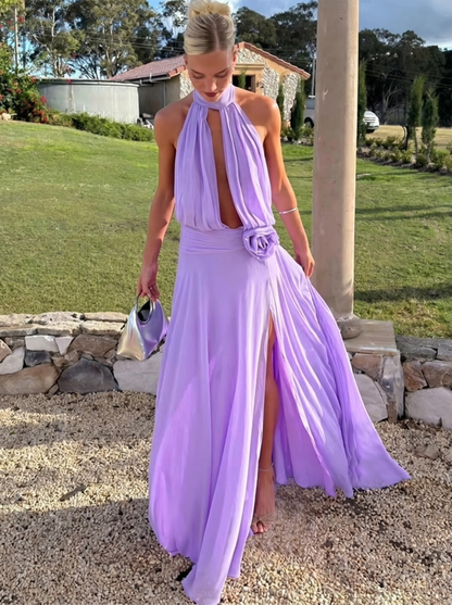 Liliana Halter Drape Wedding Guest Maxi Dress
