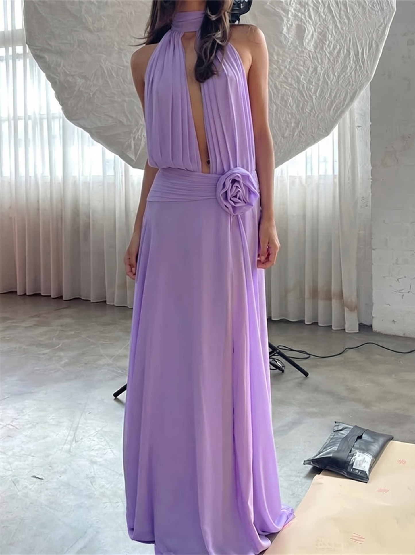 Liliana Halter Drape Wedding Guest Maxi Dress